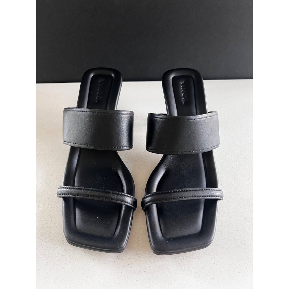 VINCE Cora black leather Kitten Heel Slide Sandal SIZE 7 NEW - Picture 3 of 7